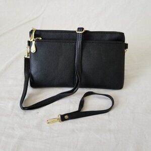 NWOT! Black Faux Leather Thin Cell Phone Purse w/Wristlet & Shoulder Straps